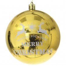 Χριστουγενιάτικη Μπάλα Χρυσή, με Ελαφάκια και "Merry Christmas" (8cm)